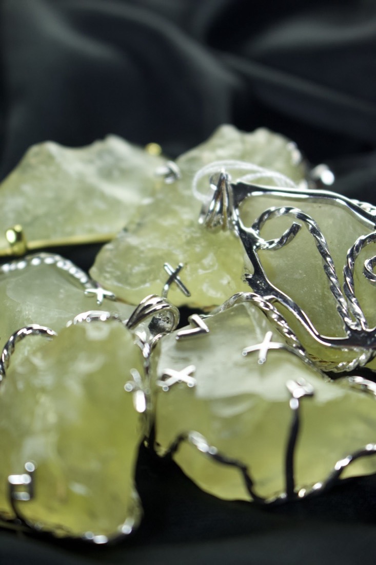 Libyan Desert Glass pendants wrapped in silver wire